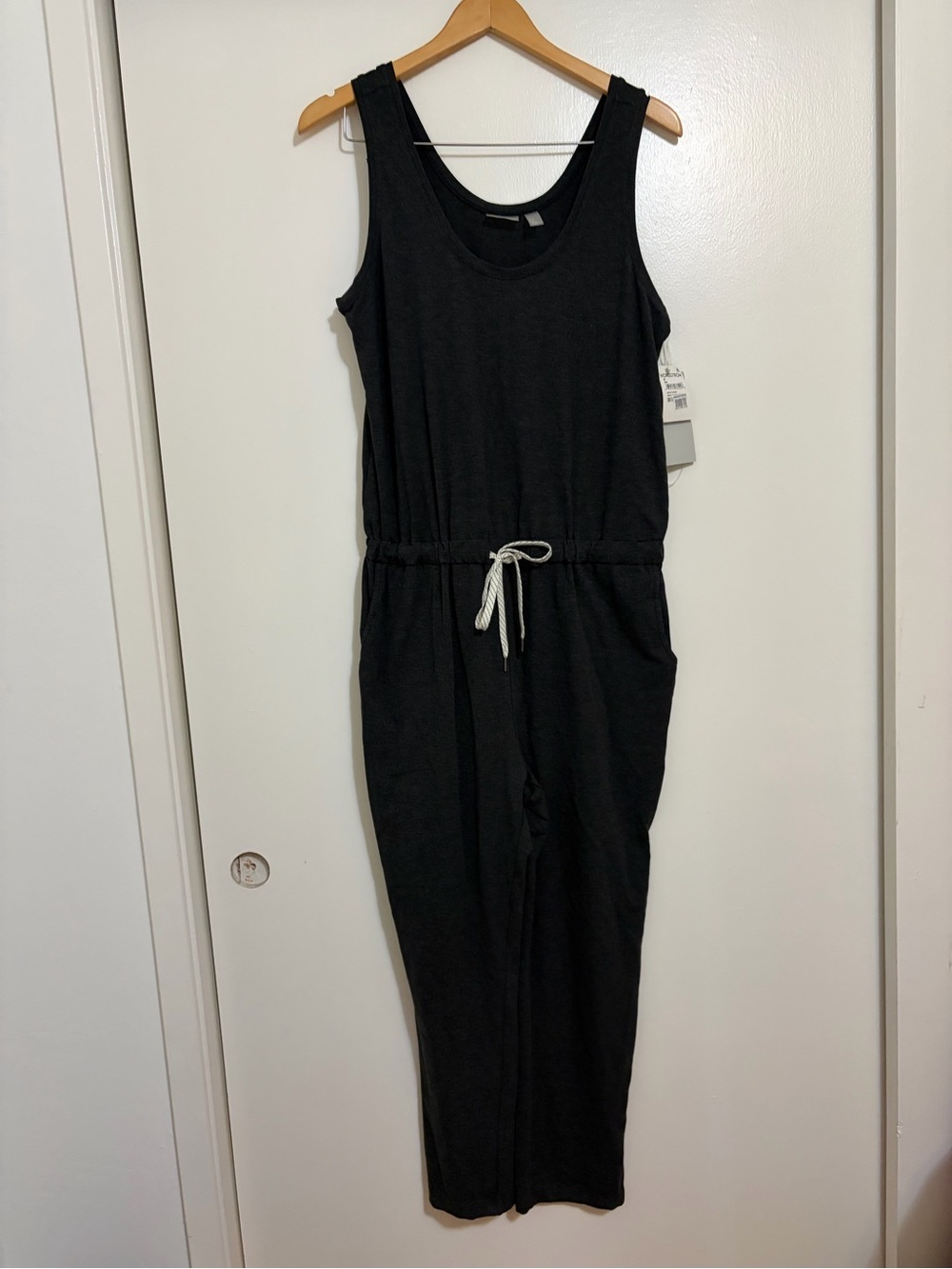Zella Gwen Sleeveless Knit Drawstring Jumpsuit In Grey Dark Heather - Picture 7 of 9